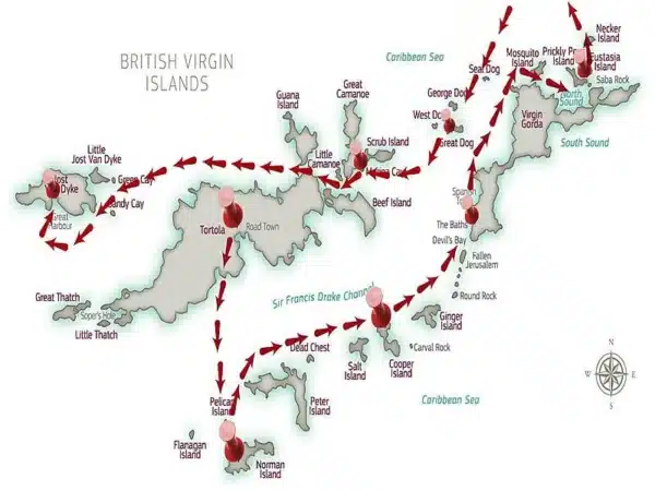 map of charter itineraries for the bvi; usvi; virgin gorda; cooper island